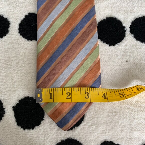 Eton Silk Linen Brown Green Striped Print Neck Tie - Picture 6 of 8